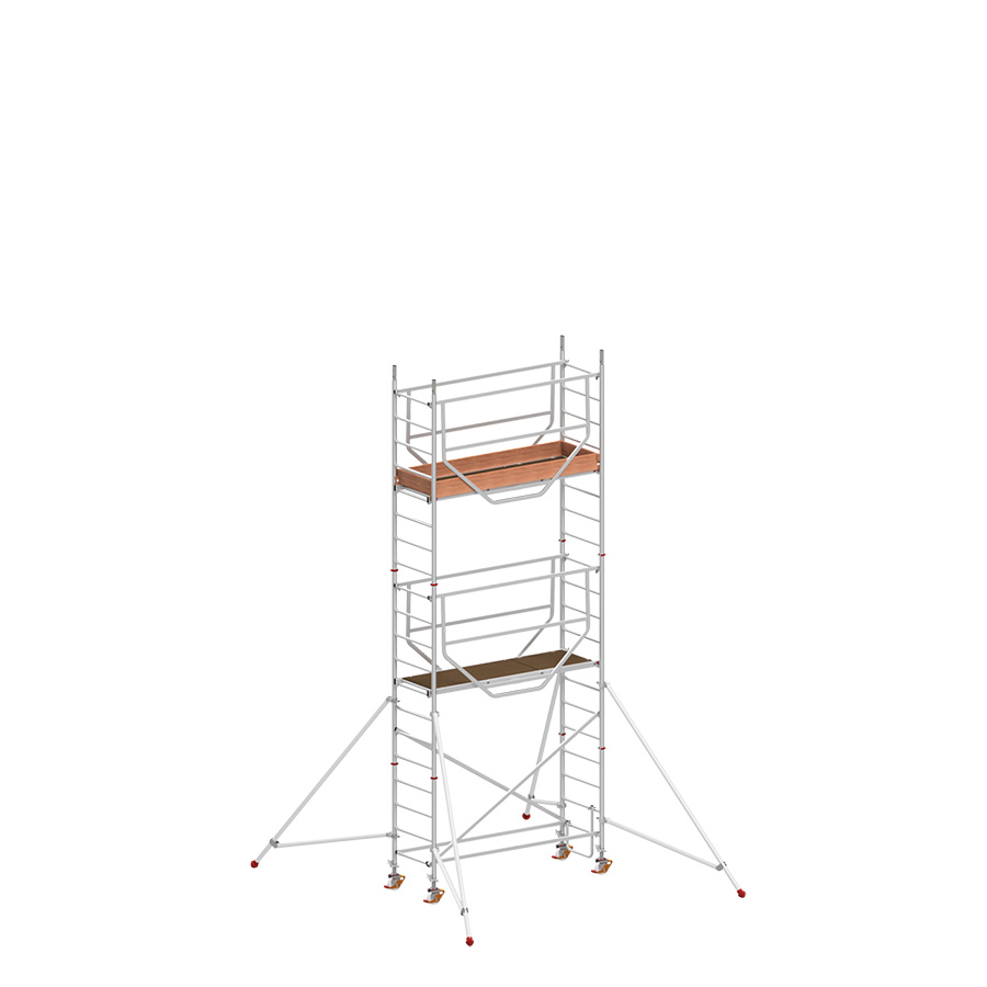 [049901] Andamio de aluminio de seguridad con estabilizadores y con 2 plataformas - Dim.: 2165x705x5490h mm - Aluminio