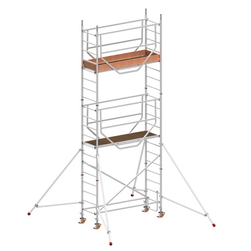 [049901] Andamio de aluminio de seguridad con estabilizadores y con 2 plataformas - Dim.: 2165x705x5490h mm - Aluminio