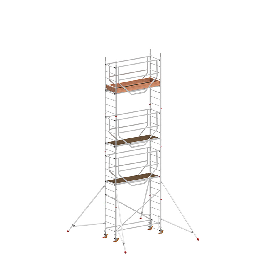 [049903] Andamio de aluminio de seguridad con estabilizadores y con 3 plataformas - Dim.: 2165x705x7490h mm - Aluminio