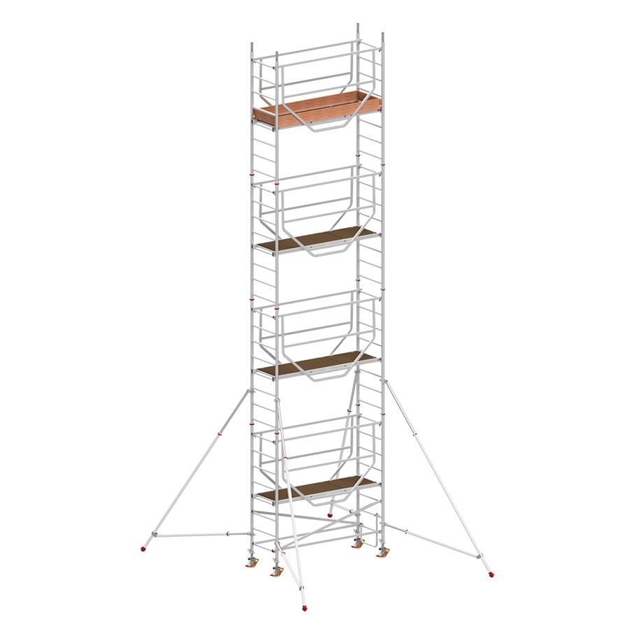 [049904] Andamio de aluminio de seguridad con estabilizadores y con 4 plataformas - Dim.: 2165x705x8490h mm - Aluminio