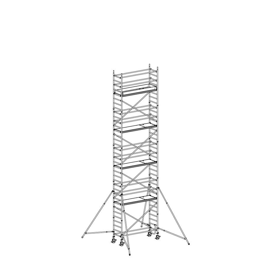 [049917] Andamio móvil de calidad profesional con 4 plataformas - Dim.: 2535x735x9640h mm - Aluminio