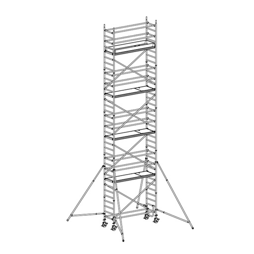 [049917] Andamio móvil de calidad profesional con 4 plataformas - Dim.: 2535x735x9640h mm - Aluminio