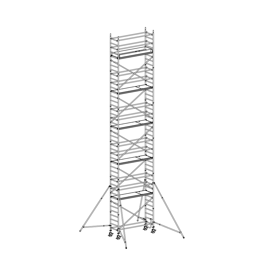 [049919] Andamio móvil de calidad profesional con 5 plataformas - Dim.: 2535x735x11640h mm - Aluminio