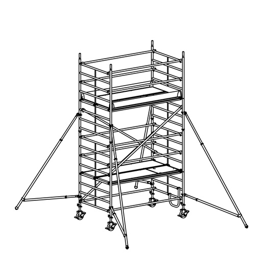 [049924] Andamio móvil modular con estabilizadores y 2 plataformas - Dim.: 2548x1385x3640h mm - Aluminio