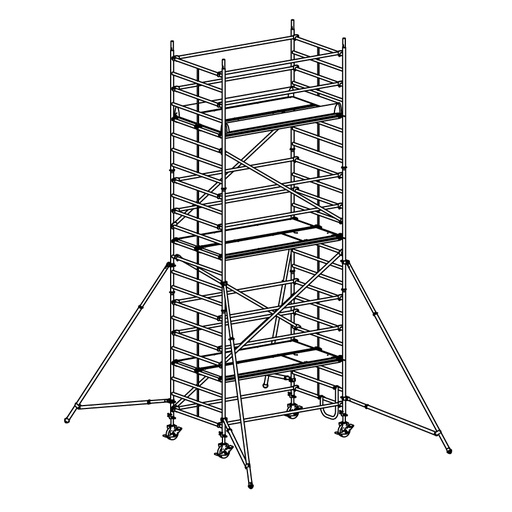 [049926] Andamio móvil modular con estabilizadores y 3 plataformas - Dim.: 2548x1385x3640h mm - Aluminio