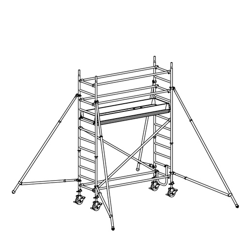[049934] Andamio móvil modular con estabilizadores y 1 plataforma - Dim.: 3048x748x3640h mm - Aluminio
