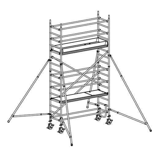 [049935] Andamio móvil modular con estabilizadores y 2 plataformas - Dim.: 3048x748x4640h mm - Aluminio