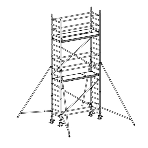 [049936] Andamio móvil modular con estabilizadores y 2 plataformas - Dim.: 3048x748x5640h mm - Aluminio