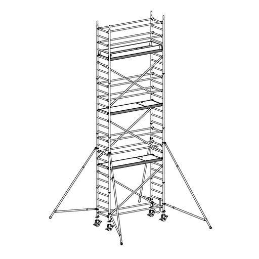 [049938] Andamio móvil modular con estabilizadores y 3 plataformas - Dim.: 3048x748x7640h mm - Aluminio