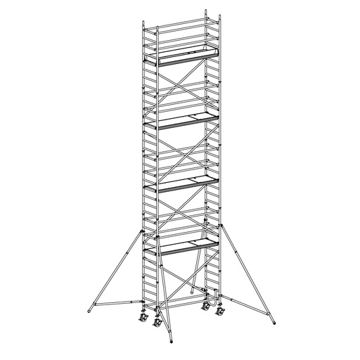 [049940] Andamio móvil modular con estabilizadores y 4 plataformas - Dim.: 3048x748x9640h mm - Aluminio