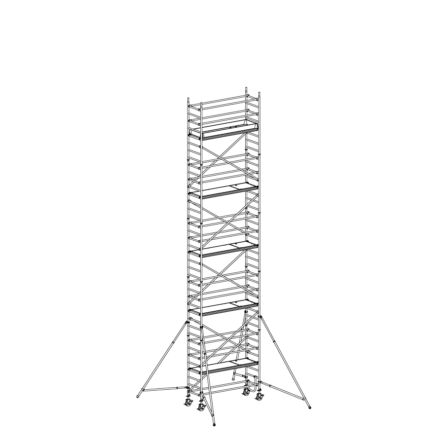 [049941] Andamio móvil modular con estabilizadores y 5 plataformas - Dim.: 3048x748x10640h mm - Aluminio