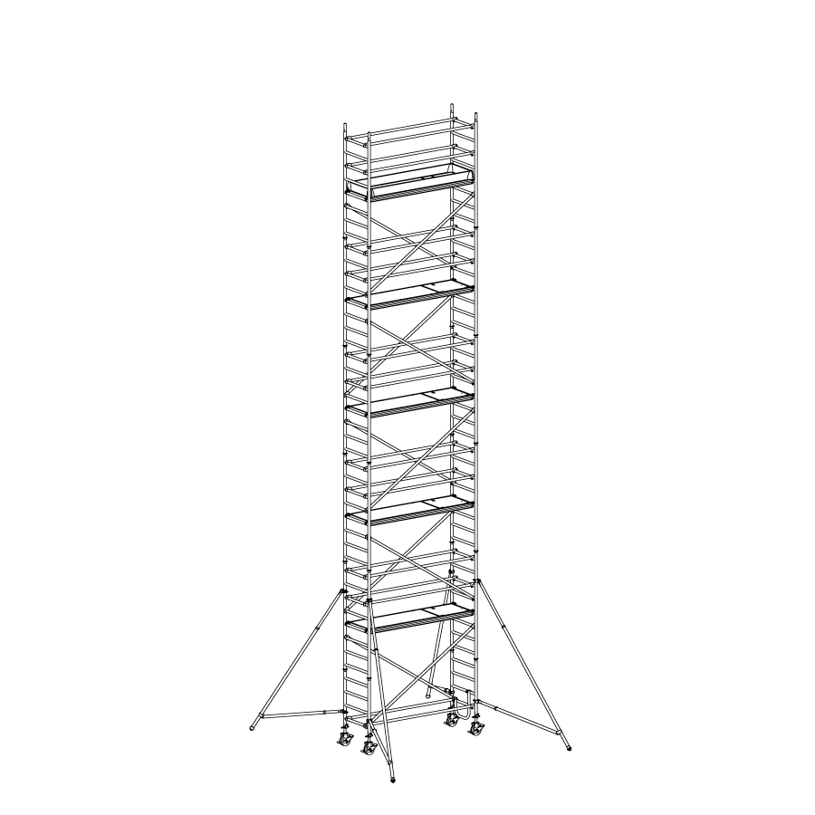 [049942] Andamio móvil modular con estabilizadores y 5 plataformas - Dim.: 3048x748x11640h mm - Aluminio