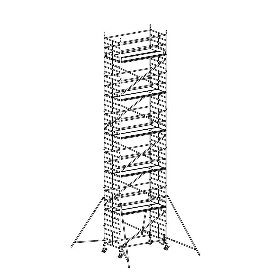 [049953] Andamio móvil modular con estabilizadores y 5 plataformas - Dim.: 3048x1398x11640h mm - Aluminio
