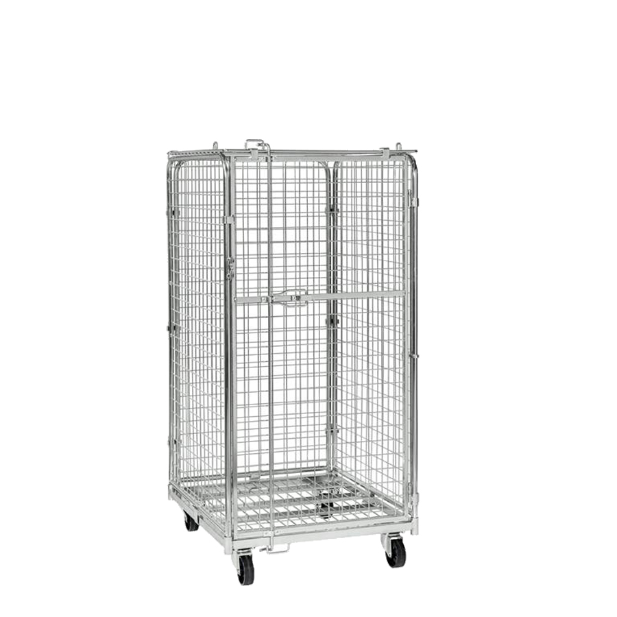 [049991] Roll contenedor de varilla cincada con 3 lados y 1 puerta abatible - Dim.: 795x715x1505h mm - Acero cincado