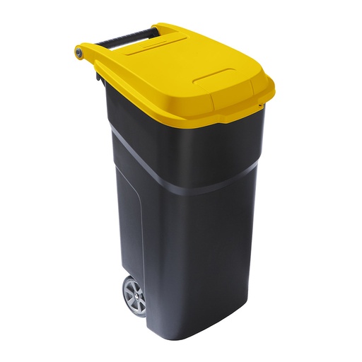 [050004] Basurera para interior de 100 lts de capacidad con tapa - Dim.: 590x510x920h mm - Negro y amarillo