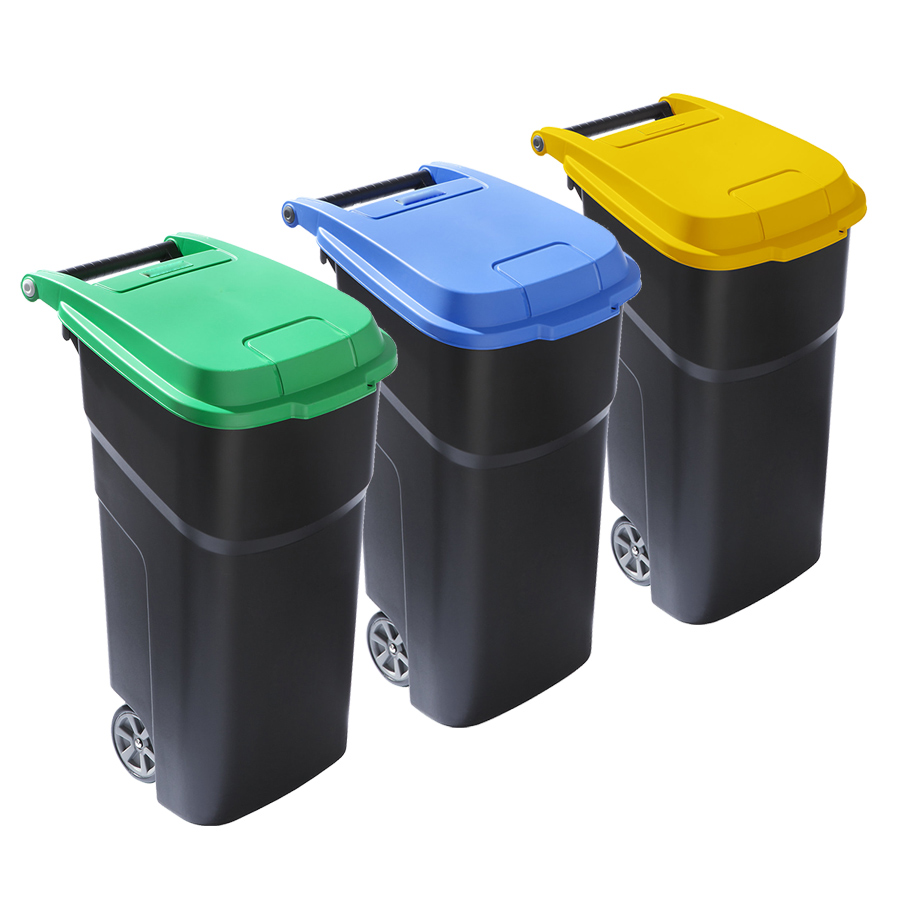 [050008] Conjunto de 3 basureras para recogida selectiva - Dim.: 3x 590x510x920h mm - Verde, azul y amarillo