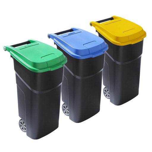 [050008] Conjunto de 3 basureras para recogida selectiva - Dim.: 3x 590x510x920h mm - Verde, azul y amarillo