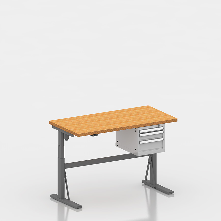 [050011] Estación de trabajo con encimera regulable en altura eléctricamente - Dim.: 1500x750x690/1160h mm - Gris ral 7037 y gris ral 7035