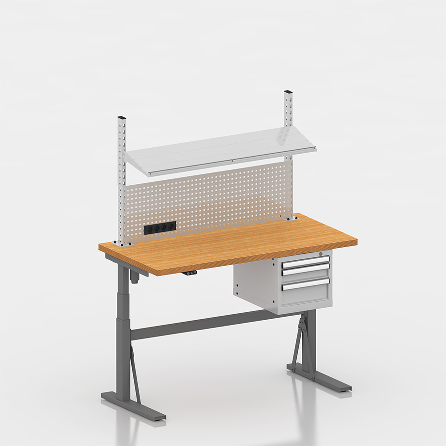 [050013] Estación de trabajo con encimera regulable en altura eléctricamente - Dim.: 1500x750x690/1160h mm - Gris ral 7037 y gris ral 7035