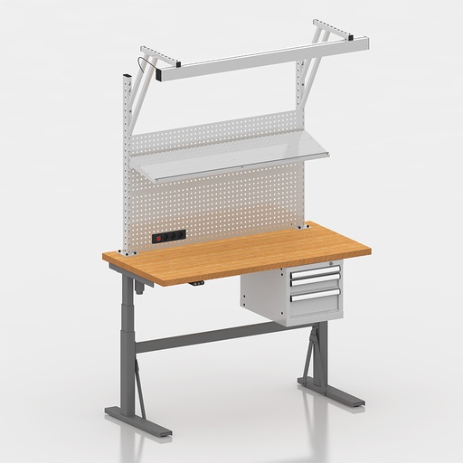 [050014] Estación de trabajo con encimera regulable en altura eléctricamente - Dim.: 1500x750x690/1160h mm - Gris ral 7037 y gris ral 7035