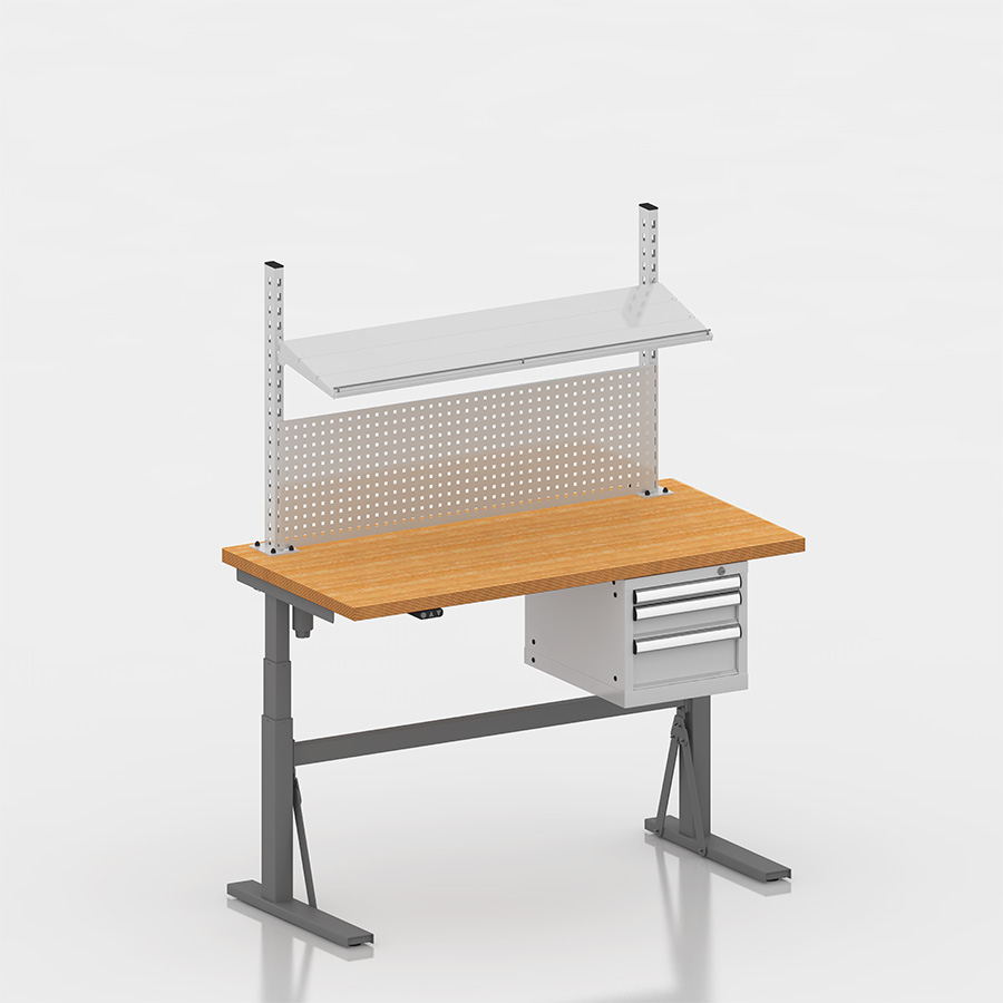 [050015] Estación de trabajo con encimera regulable en altura eléctricamente - Dim.: 1500x750x690/1160h mm - Gris ral 7037 y gris ral 7035