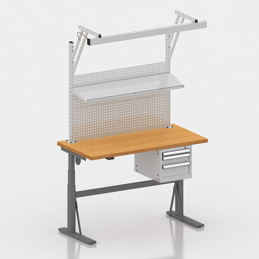 [050016] Estación de trabajo con encimera regulable en altura eléctricamente - Dim.: 1500x750x690/1160h mm - Gris ral 7037 y gris ral 7035
