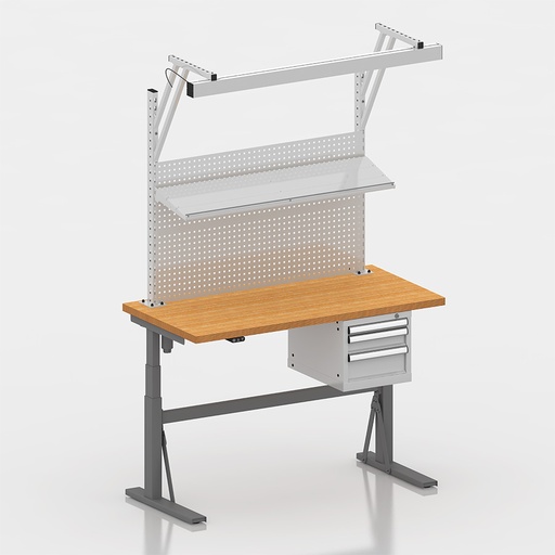 [050016] Estación de trabajo con encimera regulable en altura eléctricamente - Dim.: 1500x750x690/1160h mm - Gris ral 7037 y gris ral 7035