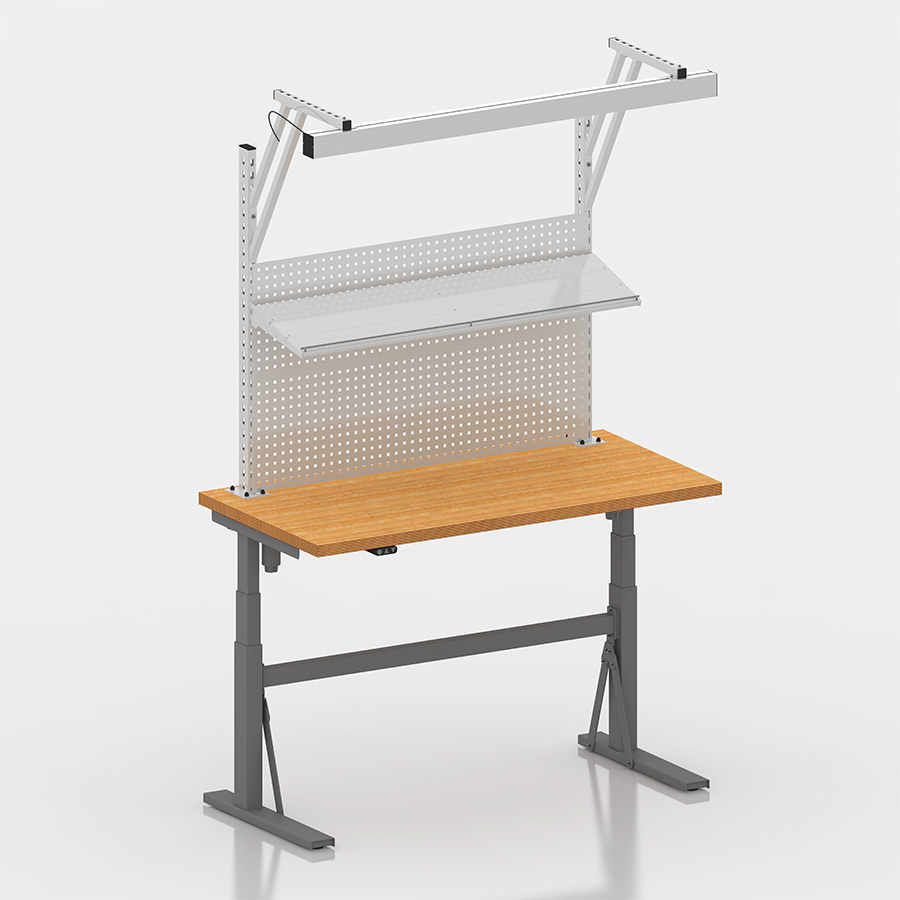 [050021] Estación de trabajo con encimera regulable en altura eléctricamente - Dim.: 1500x750x690/1160h mm - Gris ral 7037 y gris ral 7035