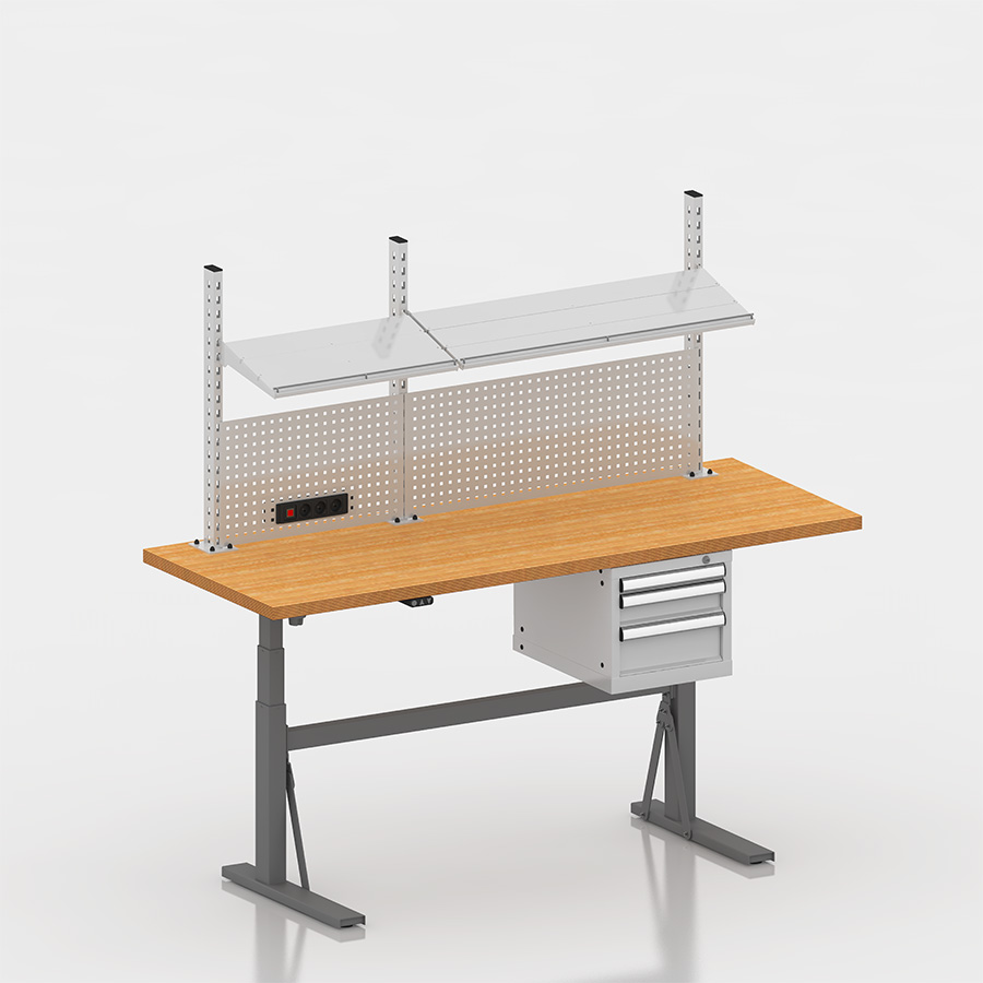 [050023] Estación de trabajo con encimera regulable en altura eléctricamente - Dim.: 2000x750x690/1160h mm - Gris ral 7037 y gris ral 7035