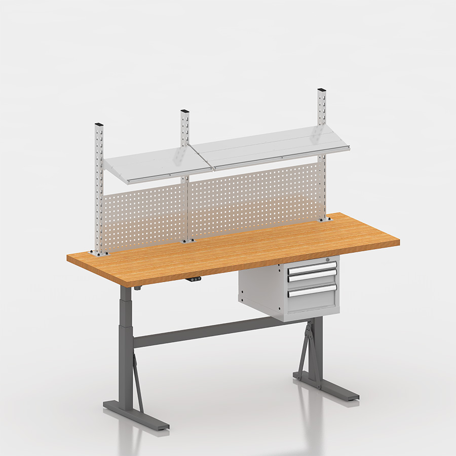 [050025] Estación de trabajo con encimera regulable en altura eléctricamente - Dim.: 2000x750x690/1160h mm - Gris ral 7037 y gris ral 7035