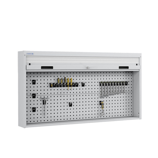 [050099] Armario metálico con persiana y paneles interiores perforados para herramientas - Dim.: 1419x210x810h mm - Gris ral 7035