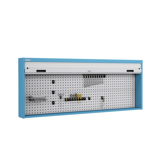 [050106] Armario metálico con persiana y paneles interiores perforados para herramientas - Dim.: 1937x210x810h mm - Azul ral 5012 y gris ral 7035