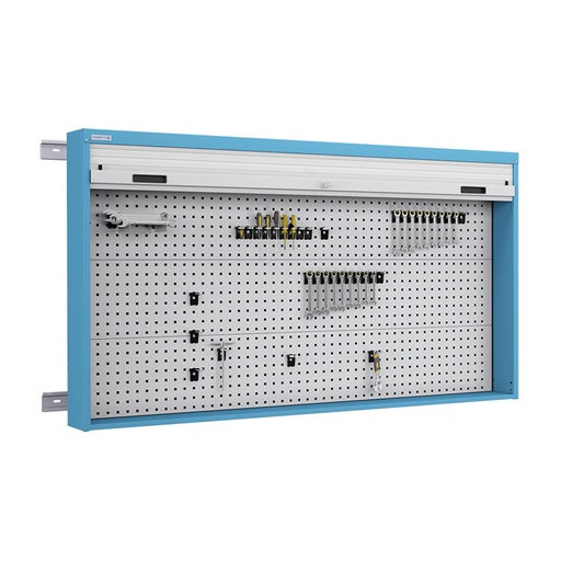 [050112] Armario metálico con persiana y paneles interiores perforados para herramientas - Dim.: 1937x210x1114h mm - Azul ral 5012 y gris ral 7035