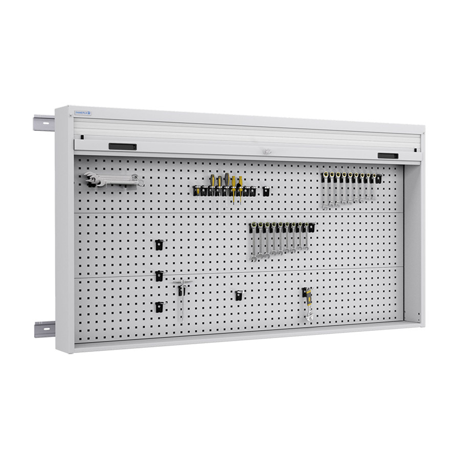 [050113] Armario metálico con persiana y paneles interiores perforados para herramientas - Dim.: 1937x210x1114h mm - Gris ral 7035