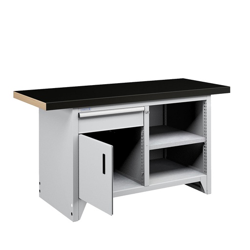 [050246] Banco compacto con encimera de haya, 1 cajón, 1 puerta y 1 estante - Dim.: 1500x750x840h mm - Gris ral 7035