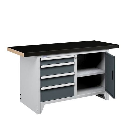 [050278] Banco compacto con encimera de haya, 4 cajones, 1 puerta y 1 estante - Dim.: 1500x750x840h mm - Gris ral 7035 y Gris ral 7016