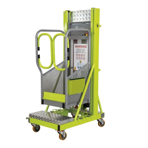 [050313] Plataforma elevadora eléctrica para trabajos en altura con batería y cargador incorporados - Dim. plataforma: 580x510 mm - Verde pantone 382C