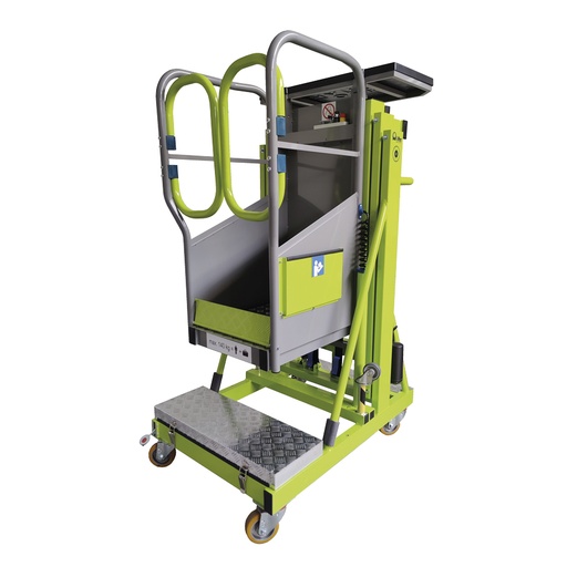 [050314] Plataforma elevadora eléctrica para trabajos en altura con batería y cargador incorporados - Dim. plataforma: 480x650 mm - Verde pantone 382C