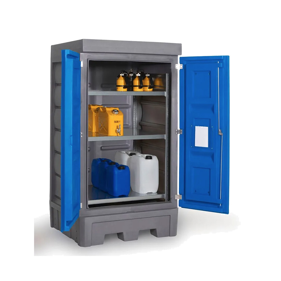 [050340] Armario plástico con puertas batientes y estantería interior metálica - Dim.:1140x1050x2060h mm - Azul y gris oscuro