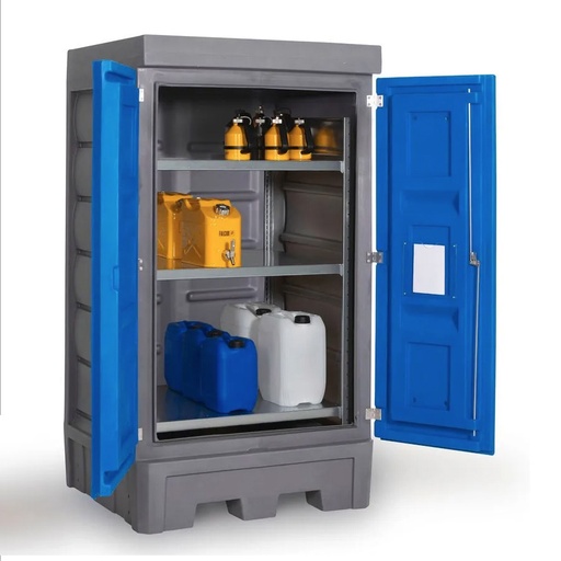 [050340] Armario plástico con puertas batientes y estantería interior metálica - Dim.:1140x1050x2060h mm - Azul y gris oscuro
