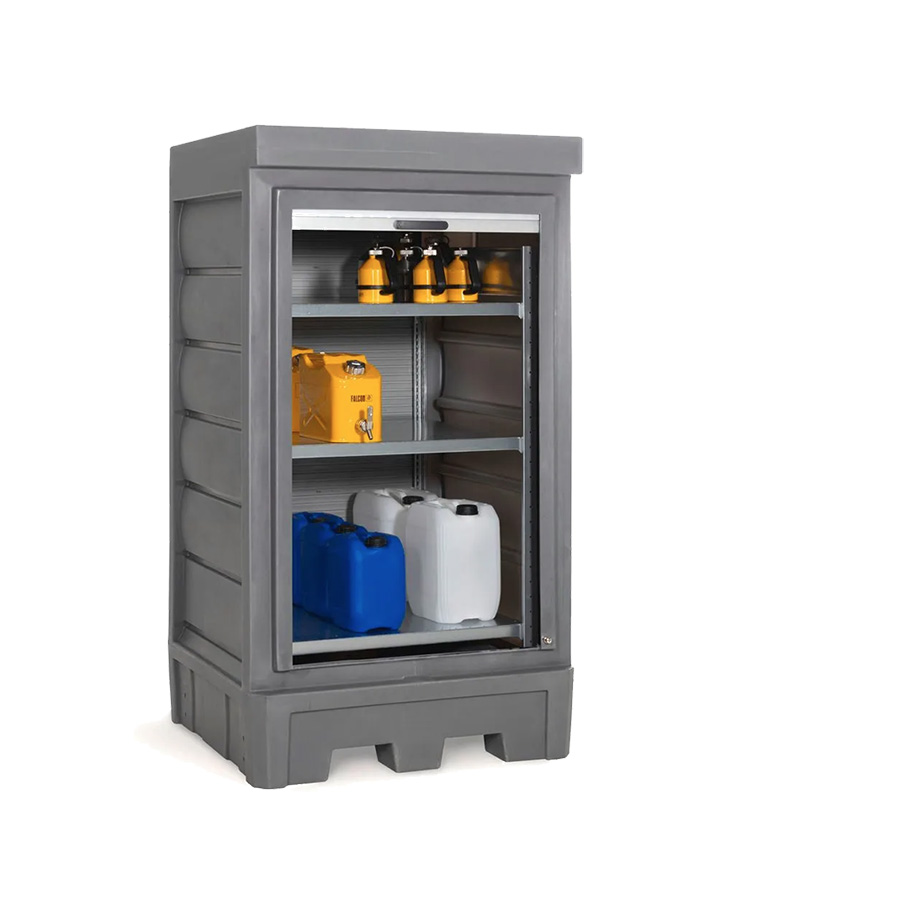 [050342] Armario plástico con puerta de persiana y estantería interior metálica - Dim.:1140x1050x2060h mm - Azul y gris oscuro