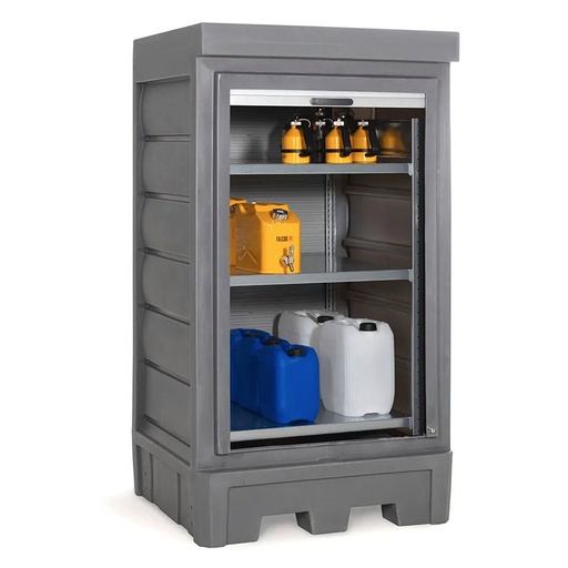 [050342] Armario plástico con puerta de persiana y estantería interior metálica - Dim.:1140x1050x2060h mm - Azul y gris oscuro