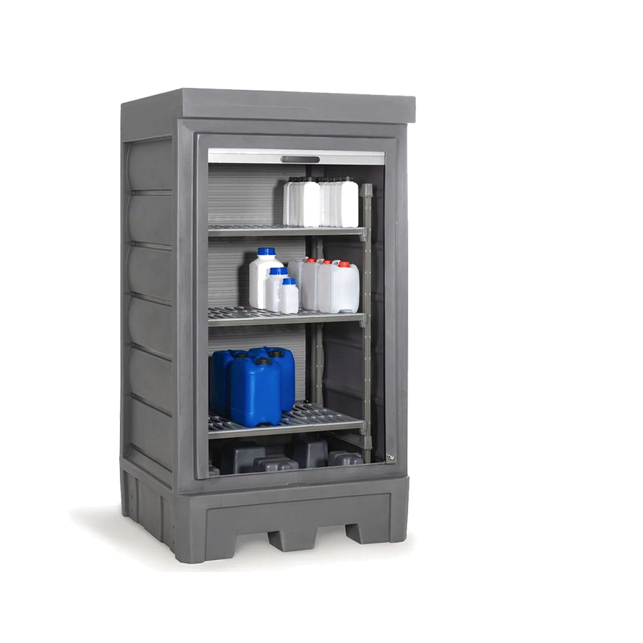 [050343] Armario plástico con puerta de persiana y estantería interior plástica - Dim.:1140x1050x2060h mm - Azul y gris oscuro