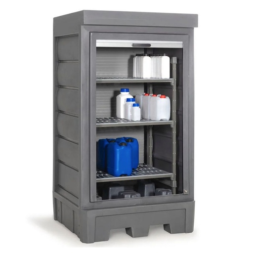 [050343] Armario plástico con puerta de persiana y estantería interior plástica - Dim.:1140x1050x2060h mm - Azul y gris oscuro