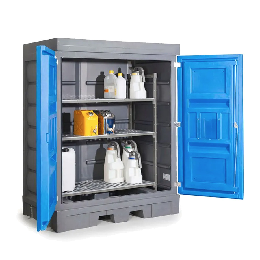 [050345] Armario plástico con puertas batientes y estantería interior plástica - Dim.:1560x1080x1980h mm - Azul y gris oscuro