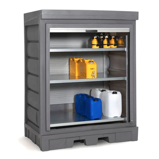 [050346] Armario plástico con puerta de persiana y estantería interior metálica - Dim.:1554x1083x1980h mm - Azul y gris oscuro