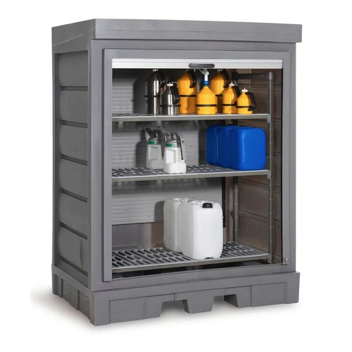 [050347] Armario plástico con puerta de persiana y estantería interior plástica - Dim.:1554x1083x1980h mm - Azul y gris oscuro