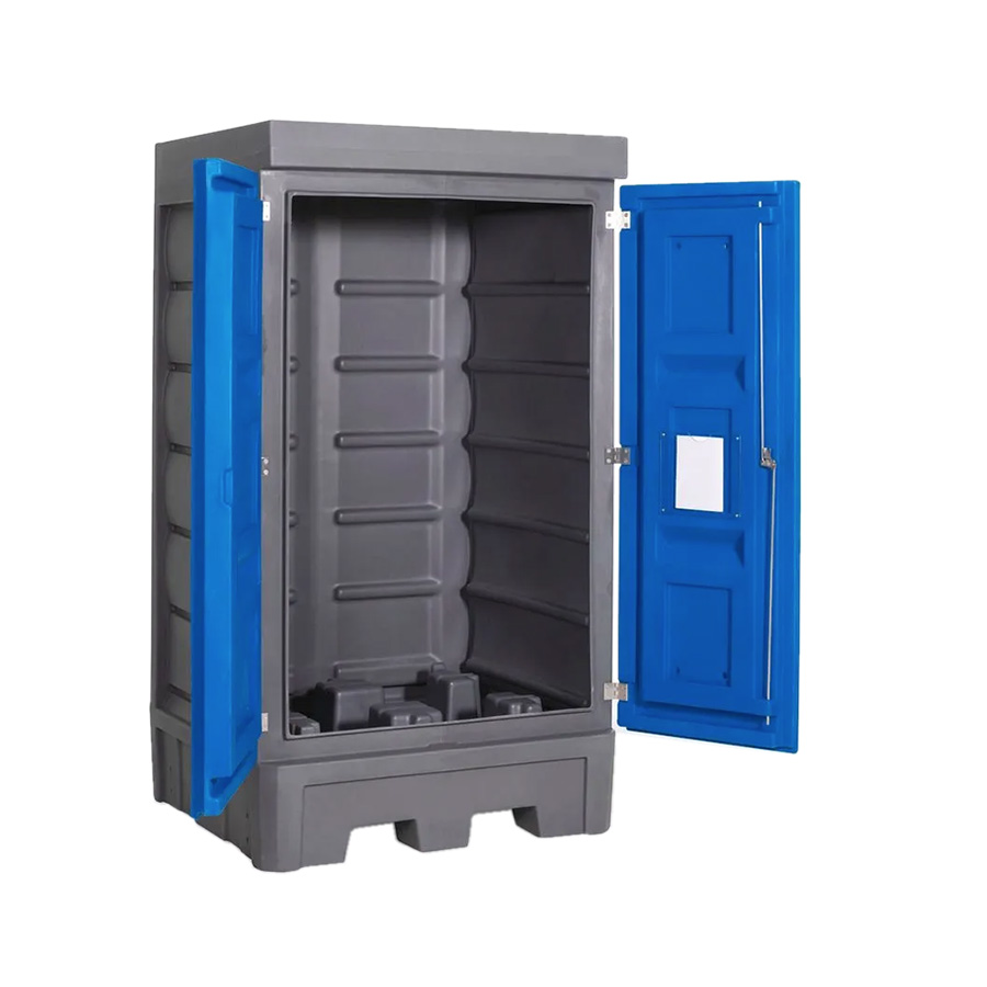 [050349] Armario plástico con puertas batientes para almacenamiento de 1 bidón de 200 lts. - Dim.:1140x1050x2060h mm - Azul y gris oscuro