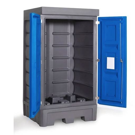 [050349] Armario plástico con puertas batientes para almacenamiento de 1 bidón de 200 lts. - Dim.:1140x1050x2060h mm - Azul y gris oscuro