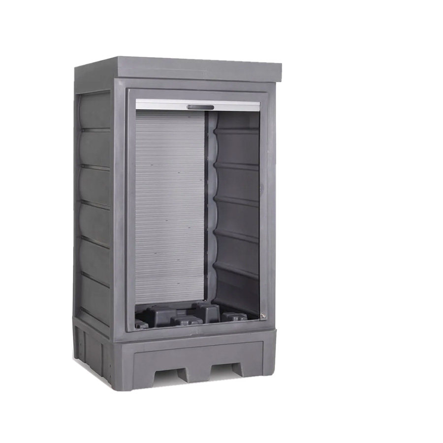 [050351] Armario plástico con puerta de persiana para almacenamiento de 1 bidón de 200 lts. - Dim.:1140x1050x2060h mm - Azul y gris oscuro